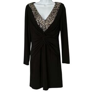 Mark + James by Badgley Mischka Sequin Trim Mini Dress Womens M Black Knot Front